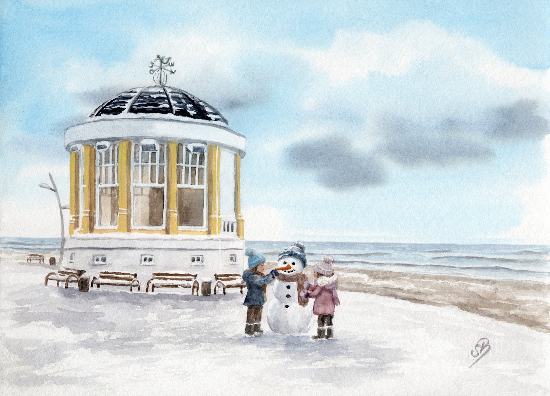 Borkum - Pavillon - Winter - BO23 Watercolor Art Picture print