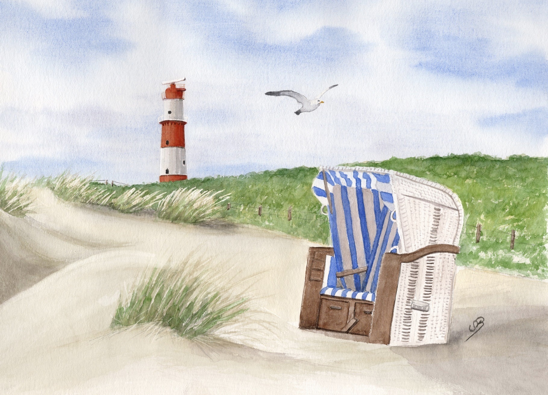 Borkum4 - Strandkorb mit Leuchtturm