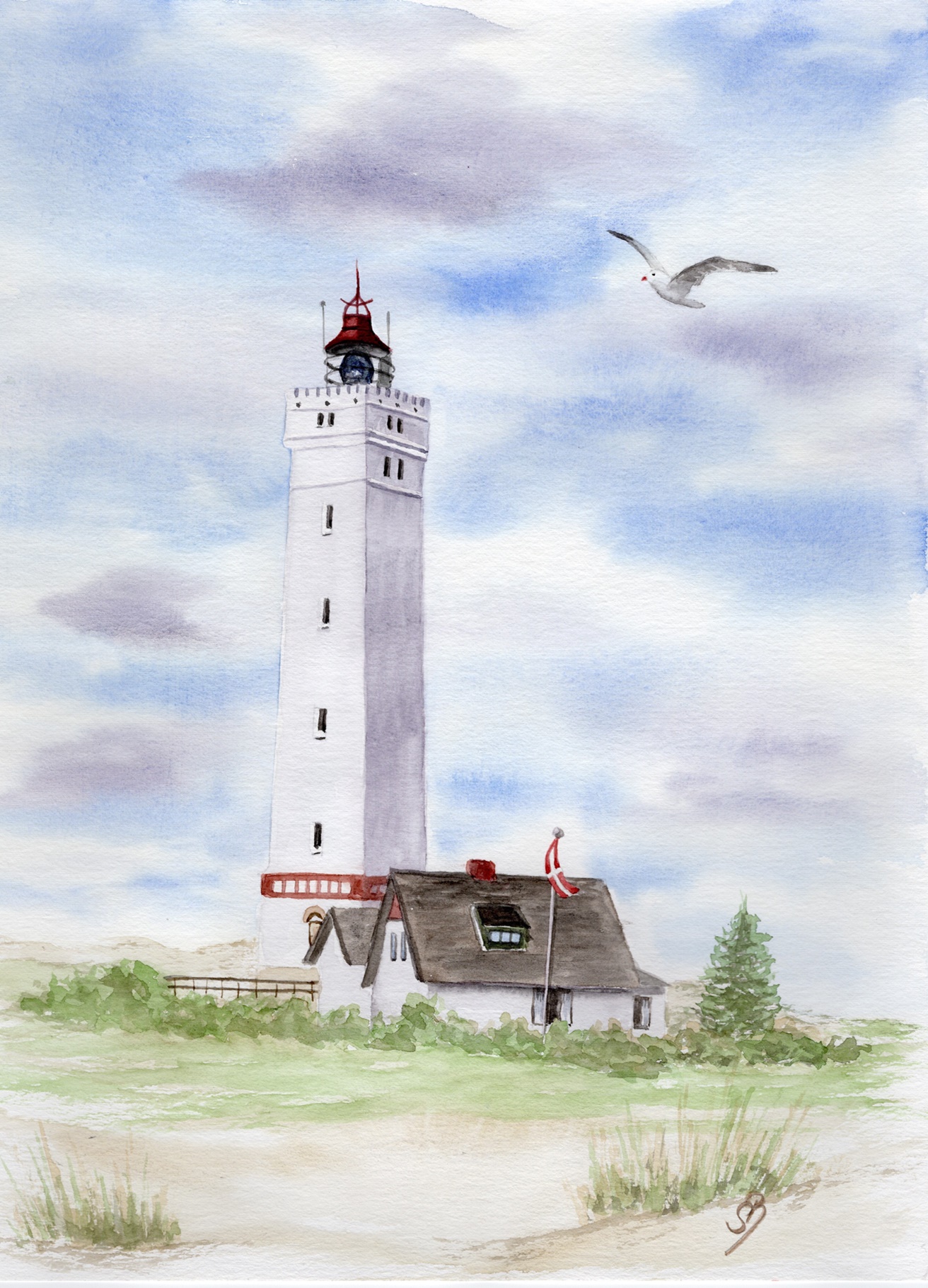 DK01 Blåvand Blavand - Leuchtturm mit Nebengebäuden