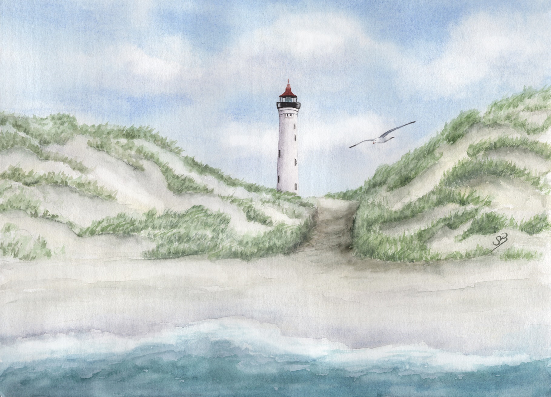 DK58 - Leuchtturm Lyngvig in der Düne Aquarell kunst druck