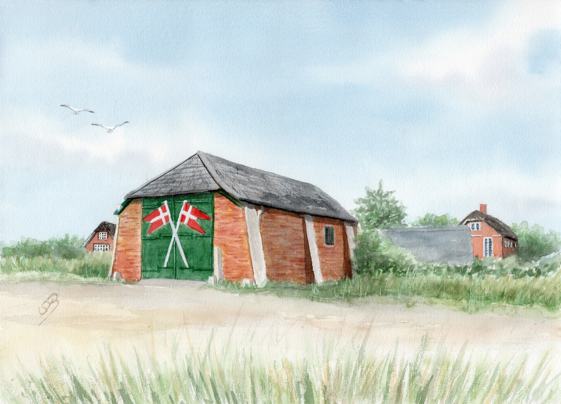 DK87 - Dänisches Rettungshaus Aquarell Bild Druck Kunst