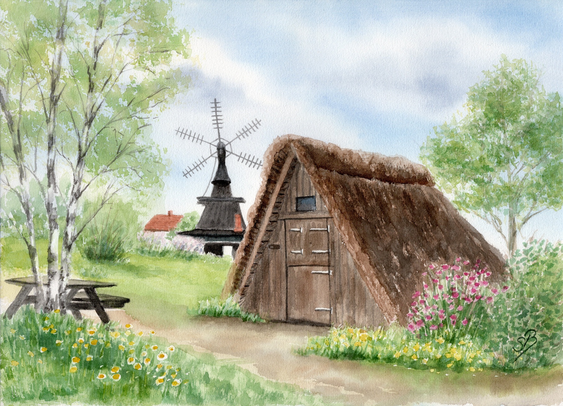 Esehus Fisherman's House - DK89 Watercolor Picture Art Print