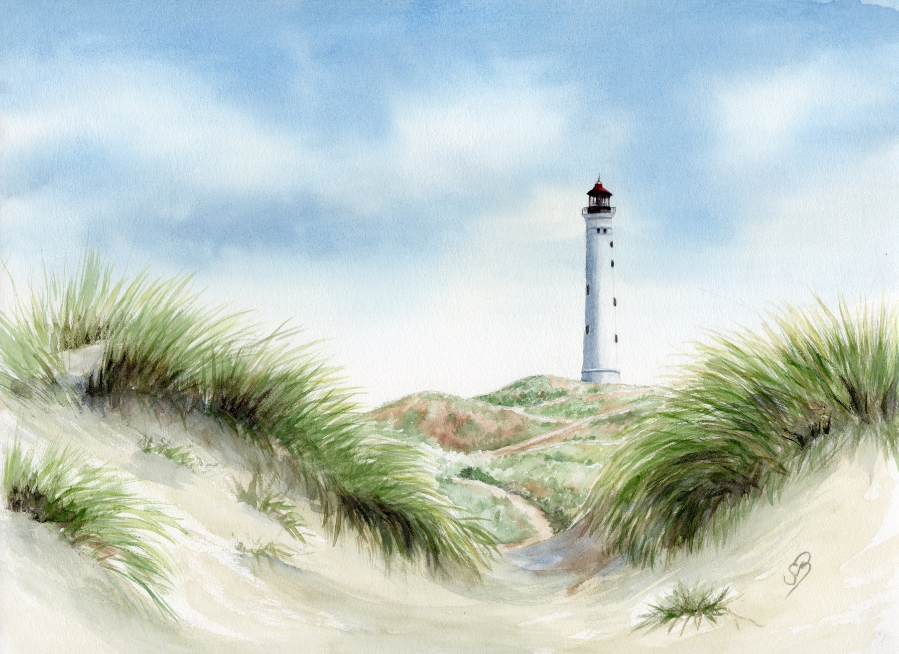 DK93 - Lyngvig lighthouse in the dune  Watercolor Art Print picture