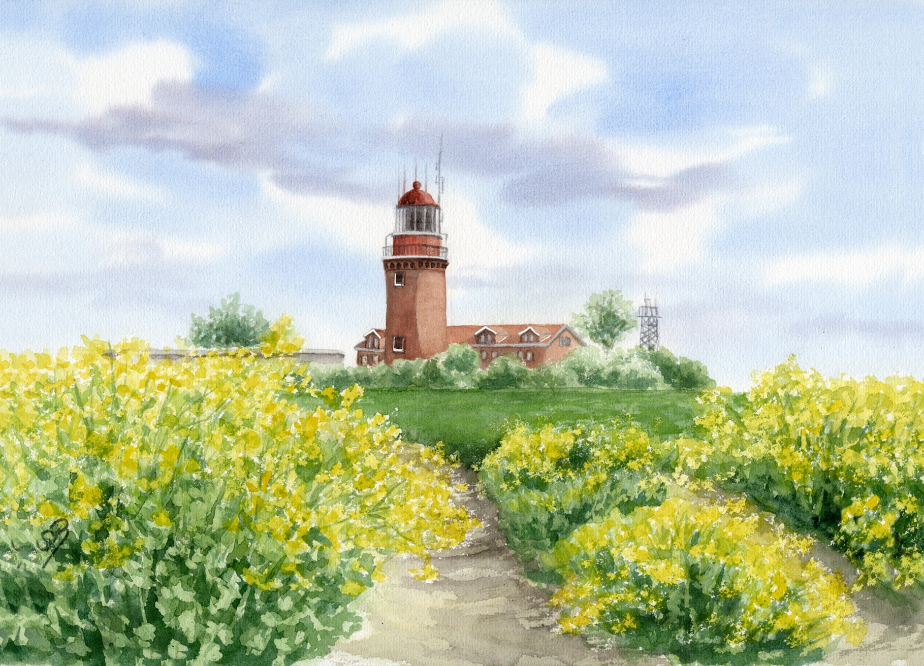 Kuehl5- Kühlungsborn Lighthouse Watercolor Picture Art print