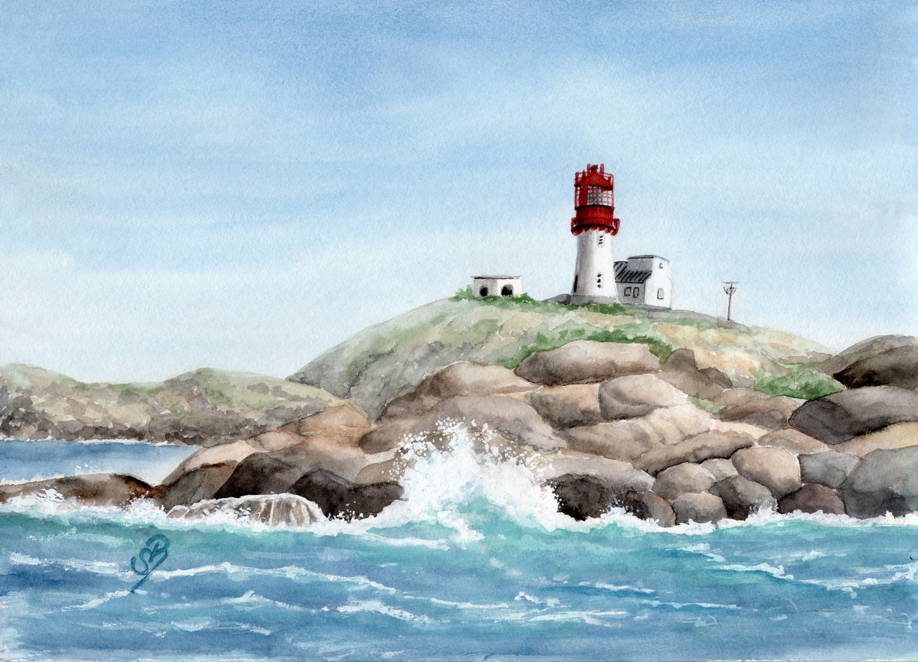 NO17 - Leuchtturm Lindesnes Lindesnesfyr Norwegen  Aquarell Druck Bild