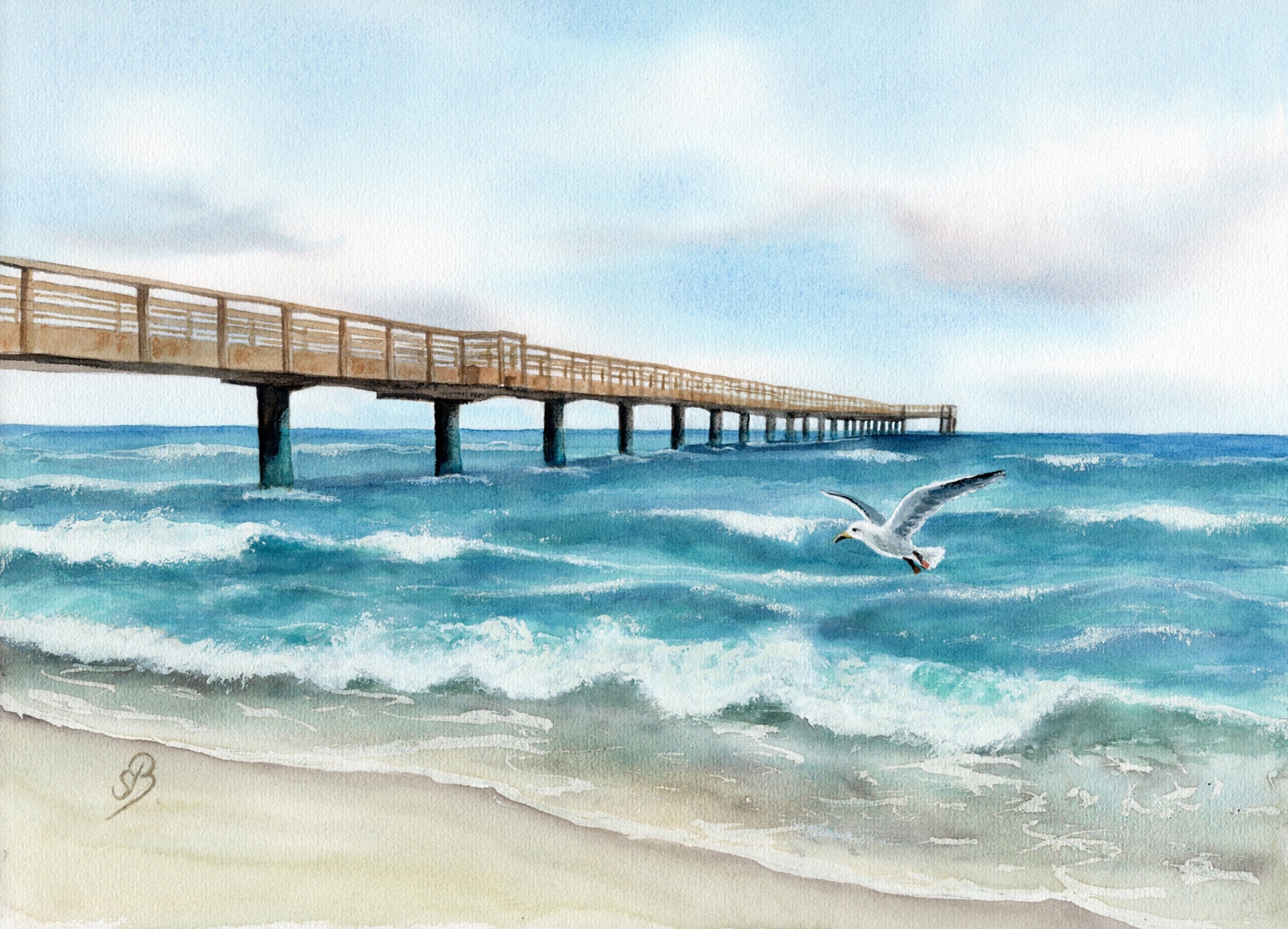 Seagull Pier – OA6 Watercolor Art picture print