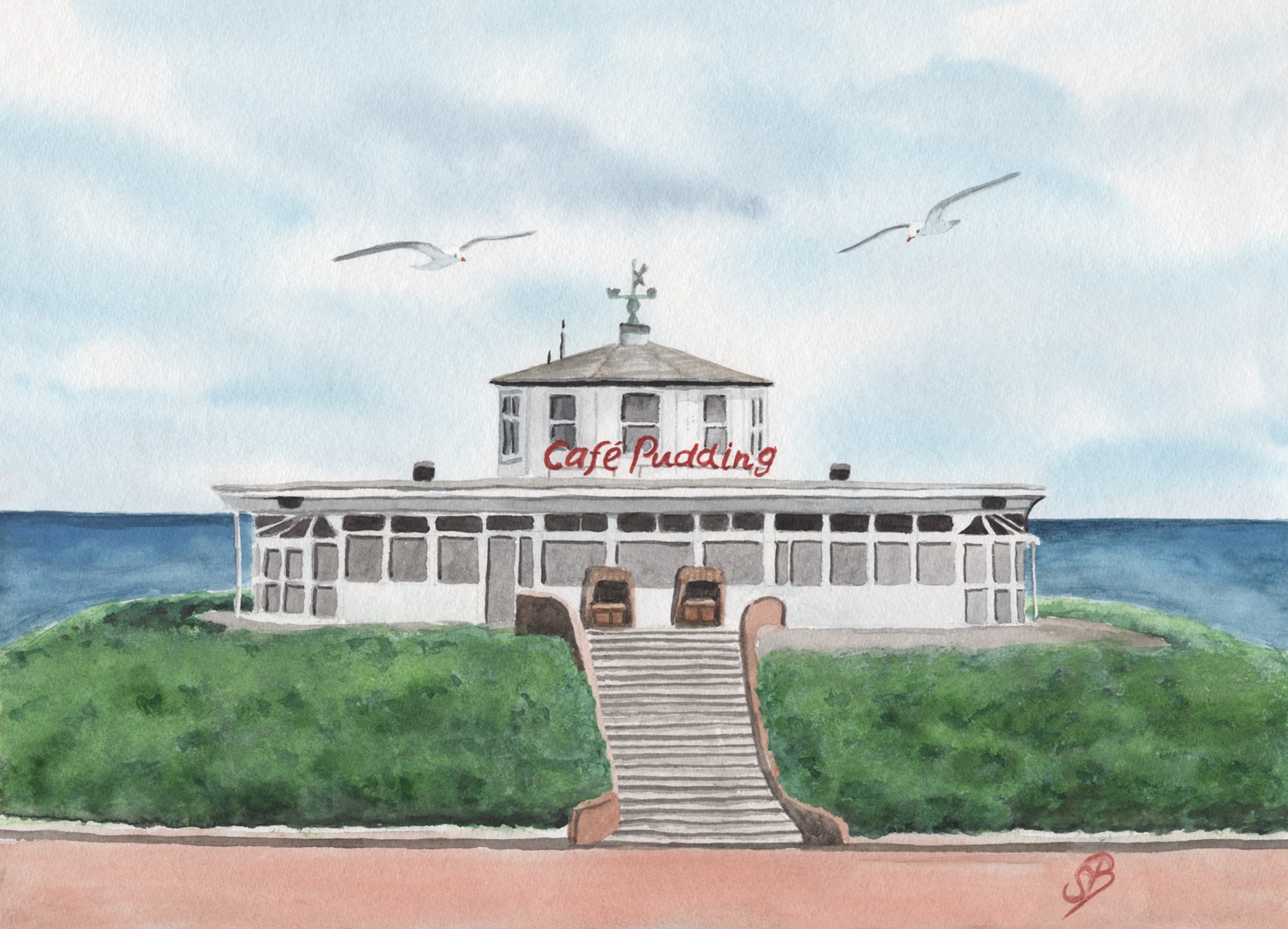 Wangerooge Café Pudding - WG4 Aquarell Kunst druck