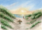 Preview: Postkarte DIN-A6 Aquarell Maritim Kunst Druck Kunstdruck Dänemark Nordsee Ostsee Düne Meer Möwe Strand