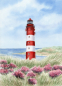 Preview: Postkarte DIN-A6 Aquarell Maritim Kunst Druck Kunstdruck Nordsee Amrum Leuchtturm Insel
