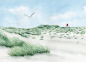 Preview: Postkarte DIN-A6 Aquarell Maritim Kunst Druck Kunstdruck Nordsee Amrum  Seezeichen  Quermarkenfeuer Sonnenuntergang - Kniepsand - Amrum9