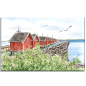 Preview: Stretcher frame canvas 40 x 30 cm Watercolor Maritime Art Print Baltic Sea - Fishermen's Houses in Boltenhagen Harbor