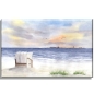 Preview: Leinwand 30 x 20 cm Keilrahmen Canvas-Leinen Aquarell Maritim Kunst Druck Kunstdruck Nordsee Cuxhaven Duhnen Strandkorb Strand Meer Sonnenuntergang