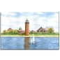 Preview: Leinwand 30 x 20 cm Keilrahmen Canvas-Leinen Aquarell Maritim Kunst Druck Kunstdruck Nordsee Cuxhaven Leuchtturm Alte Liebe