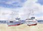 Preview: Postkarte DIN-A6  Zwei Fischerboote am Strand  Aquarell Maritim Kunst Druck Kunstdruck Dänemark Nordsee  Düne Meer Blokhus Strand