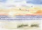 Preview: Postcard DIN-A6  Sunset Beach Watercolor Maritime Art Print Denmark North Sea Baltic Sea Dune Dunes Beach Seagull Seagulls