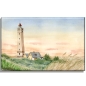 Preview: Leinwand 30 x 20 cm Keilrahmen Canvas-Leinen Aquarell Maritim Kunst Druck Kunstdruck Nordsee Dänemark Danmark  Blåvand Blavand Dünen Leuchtturm Sonnenuntergang