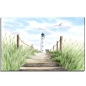 Preview: Leinwand 30 x 20 cm Keilrahmen Canvas-Leinen Aquarell Maritim Kunst Druck Kunstdruck Nordsee Dänemark Danmark  Hirtshals Dünen Leuchtturm