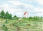 Preview: Postkarte DIN-A6 Aquarell Maritim Kunst Druck Kunstdruck Nordsee Dänemark Danmark Skagen versandete Kirche
