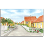 Preview: Stretcher frame canvas 30 x 20 cm linen Watercolor Maritime Art Print Art Print North Sea Denmark Danmark Stagen yellow houses