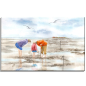 Preview: Leinwand 30 x 20 cm Keilrahmen Canvas-Leinen Aquarell Kunst Druck Kunstdruck Strandkorb Sonnenuntergang Dänemark Nordsee Dagebüll Wattkinder