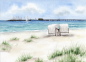 Preview: Postkarte DIN-A6 Aquarell Maritim Kunst Druck Kunstdruck Ostsee - Prerow - Seebrücke  Strandkorb