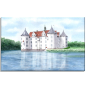 Preview: Leinwand 30 x 20 cm Keilrahmen Canvas-Leinen Aquarell Maritim Kunst Druck Kunstdruck Ostsee - SchLoss Glücksburg Flensburg