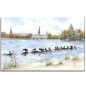Preview: Leinwand 40 x 30 cm Keilrahmen Canvas-Leinen Aquarell Maritim Kunst Druck Kunstdruck Nordsee Hamburg - Binnenalster - Kleiner Binnensee - HH1