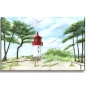 Preview: Stretcher frame canvas 30 x 20 cm linen  Watercolor Maritime Art Print Baltic Sea little lighthouse Hiddensee Rügen beach dunes