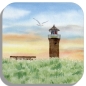 Preview: Untersetzer Glasuntersetzer 9,5 x 9,5 cm Aquarell Maritim Kunst Druck Kunstdruck Nordsee Juist Leuchtturm Insel