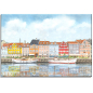 Preview: Stretcher frame canvas 30 x 20 cm linen watercolor maritime art print art print  Denmark Danmark Copenhagen Harbor Københavns Havn