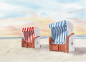 Preview: Postkarte DIN-A6  Aquarell Kunst Maritim Druck Kunstdruck Strandkörbe am Meer von Sylt Westerland - Sylt23