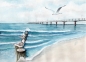 Preview: Postcard DIN-A6  Watercolor Maritime Art Print Baltic Sea Kühlungsborn beach pier