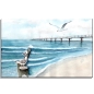 Preview: Leinwand 30 x 20 cm Keilrahmen Canvas-Leinen  Aquarell Maritim Kunst Druck Kunstdruck Ostsee Kühlungsborn Strand Seebrücke