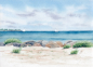 Preview: Postcard DIN-A6  Watercolor Maritime Art Print Baltic Sea Laboe Beach  - LB3