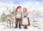 Preview: Postkarte DIN-A6 Aquarell Kunst Druck Kunstdruck Norwegen Norge Norway Weihnachten Weihnachtsmann Julenissen - NO32