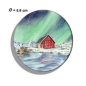 Preview: Kühlschrankmagnet m. Flaschenöffner Aquarell Kunst Druck Kunstdruck Norwegen Norge Norway Eisfjord Fjord Gletscher Haus am Fjord Polarlichter
