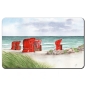 Preview: Frühstücksbrettchen Aquarell Kunst Maritim Druck Kunstdruck Strandkörbe rot am Meer - Ostsee Meer Strand Dünen