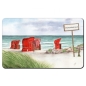 Preview: Frühstücksbrettchen Aquarell Kunst Maritim Druck Kunstdruck Strandkörbe rot am Meer - Ostsee Meer Strand Dünen
