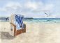 Preview: Postcard DIN-A6  Watercolor Maritime Art Print Baltic Sea - Seagull Pier