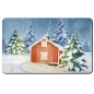 Preview: Frühstücksbrettchen Brettchen Aquarell Kunst Druck Kunstdruck Schweden Sweden Sverige Haus im Winter Winterhaus Schnee Wald