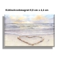 Preview: Kühlschrankmagnet Sonnenuntergang Strand mit Muschelherz  - Sylt19 - Beschriftung nach Wahl möglich. Aquarell Maritim Kunst Druck Kunstdruck Dänemark Nordsee Düne Dünen Meer Möwe Ostsee