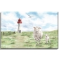Preview: Leinwand 30 x 20 cm Keilrahmen Canvas-Leinen Aquarell Kunst Maritim Druck Kunstdruck Leuchtturm List Sylt Nordsee Meer Strand Dünen Schafe