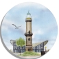 Preview: Coasters glass coasters 9,5 x  9,5 cm Watercolor Maritime Art Print Baltic Sea lighthouse Warnemünde Rostock Ocean Dunes