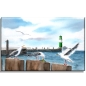 Preview: Leinwand 30 x 20 cm Keilrahmen Canvas-Leinen Aquarell Maritim Kunst Druck Kunstdruck Ostsee Leuchtturm Warnemünde Westmole grün Mole Molenfeuer Rostock