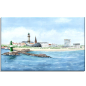 Preview: Stretcher frame canvas 40 x 30 cm Watercolor Maritime Art Print Baltic Sea lighthouse Warnemünde - Panorama - WA15