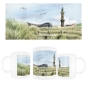 Preview: Tasse Becher Kaffeebecher Aquarell Maritim Kunst Druck Kunstdruck Ostsee Leuchtturm Warnemünde Rostock Teepott Düne WA9
