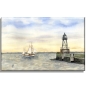 Preview: Leinwand 30 x 20 cm Keilrahmen Canvas-Leinen Aquarell Maritim Kunst Druck Kunstdruck Nordsee Wilhelmshaven Leuchtturm Mole Molenfeuer