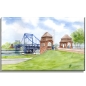 Preview: Leinwand 30 x 20 cm Keilrahmen Canvas-Leinen Aquarell Maritim Kunst Druck Kunstdruck Nordsee Wilhelmshaven  Kaiser-Wilhelm-Brücke