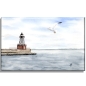 Preview: Leinwand 30 x 20 cm Keilrahmen Canvas-Leinen Aquarell Maritim Kunst Druck Kunstdruck Nordsee Wilhelmshaven Leuchtturm Mole Molenfeuer