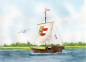 Preview: Postcard DIN-A6 Watercolor Maritime Art Print Baltic Poeler Kogge Wismar - WIS2
